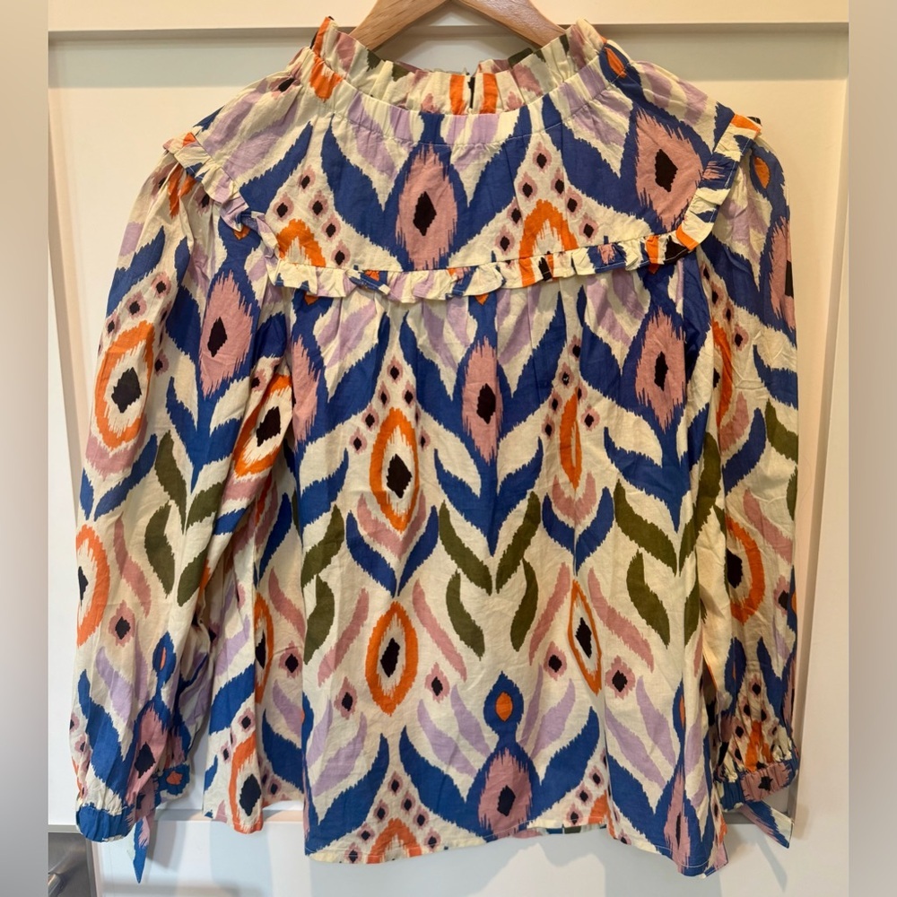 Olivia James The Label Ruffled 3/4 Sleeve Top Blouse Size S